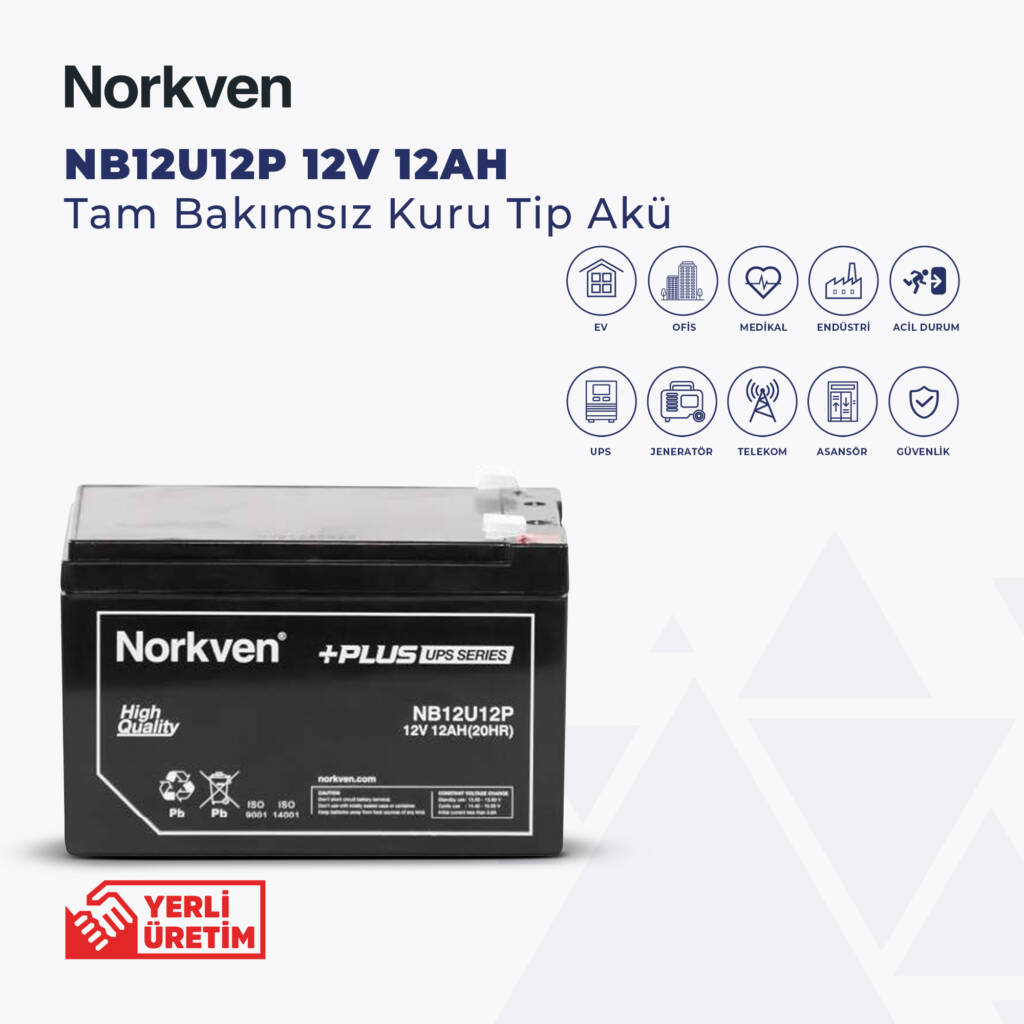 NB12U12P 12V 12AH Tam Bakımsız Kuru Tip Akü