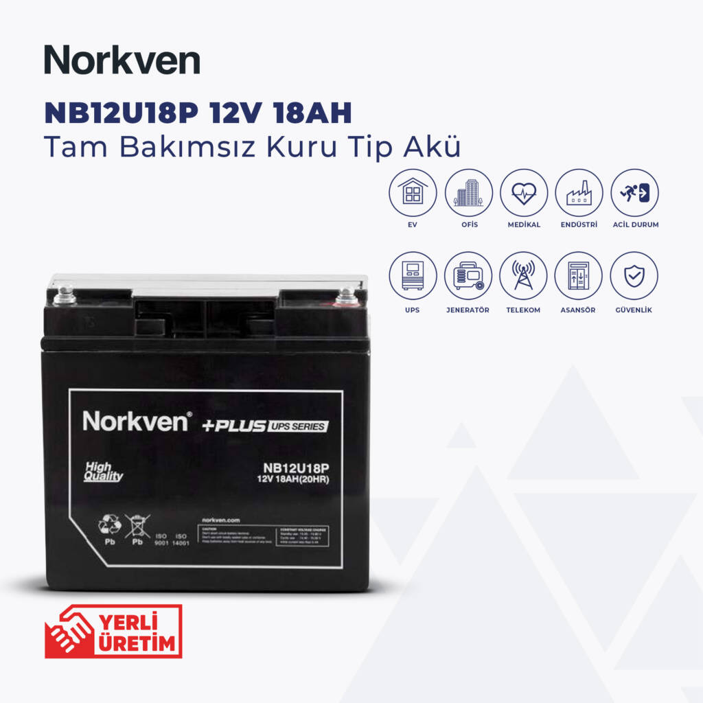 NB12U18P 12V 18AH Tam Bakımsız Kuru Tip Akü