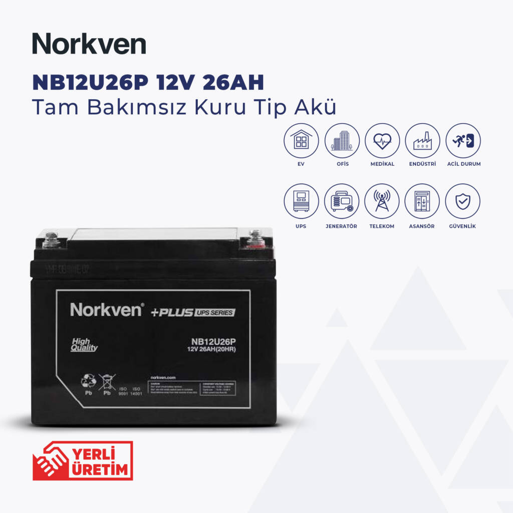 NB12U26P 12V 26AH Tam Bakımsız Kuru Tip Akü