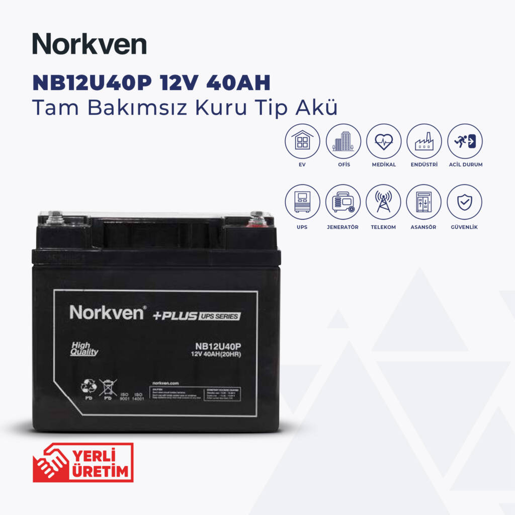 NB12U40P 12V 40AH Tam Bakımsız Kuru Tip Akü