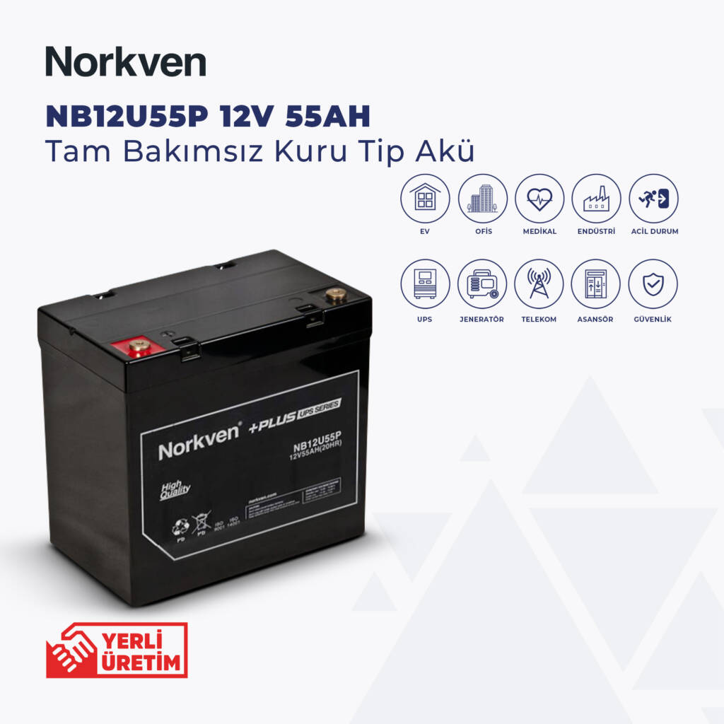 NB12U55P 12V 55AH Tam Bakımsız Kuru Tip Akü