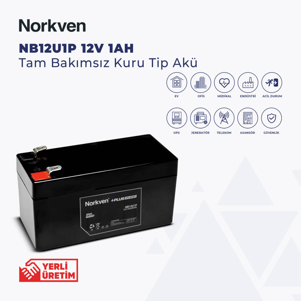 NB12U1P 12V 1AH Tam Bakımsız Kuru Tip Akü